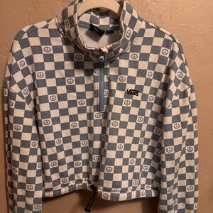 Vans cropped sweatshirt checkered blue and white, size M